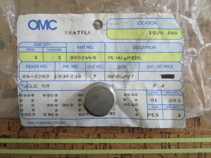 *NEW OEM* 0810 OMC Johnson Evinrude Pipe Plug 3852440