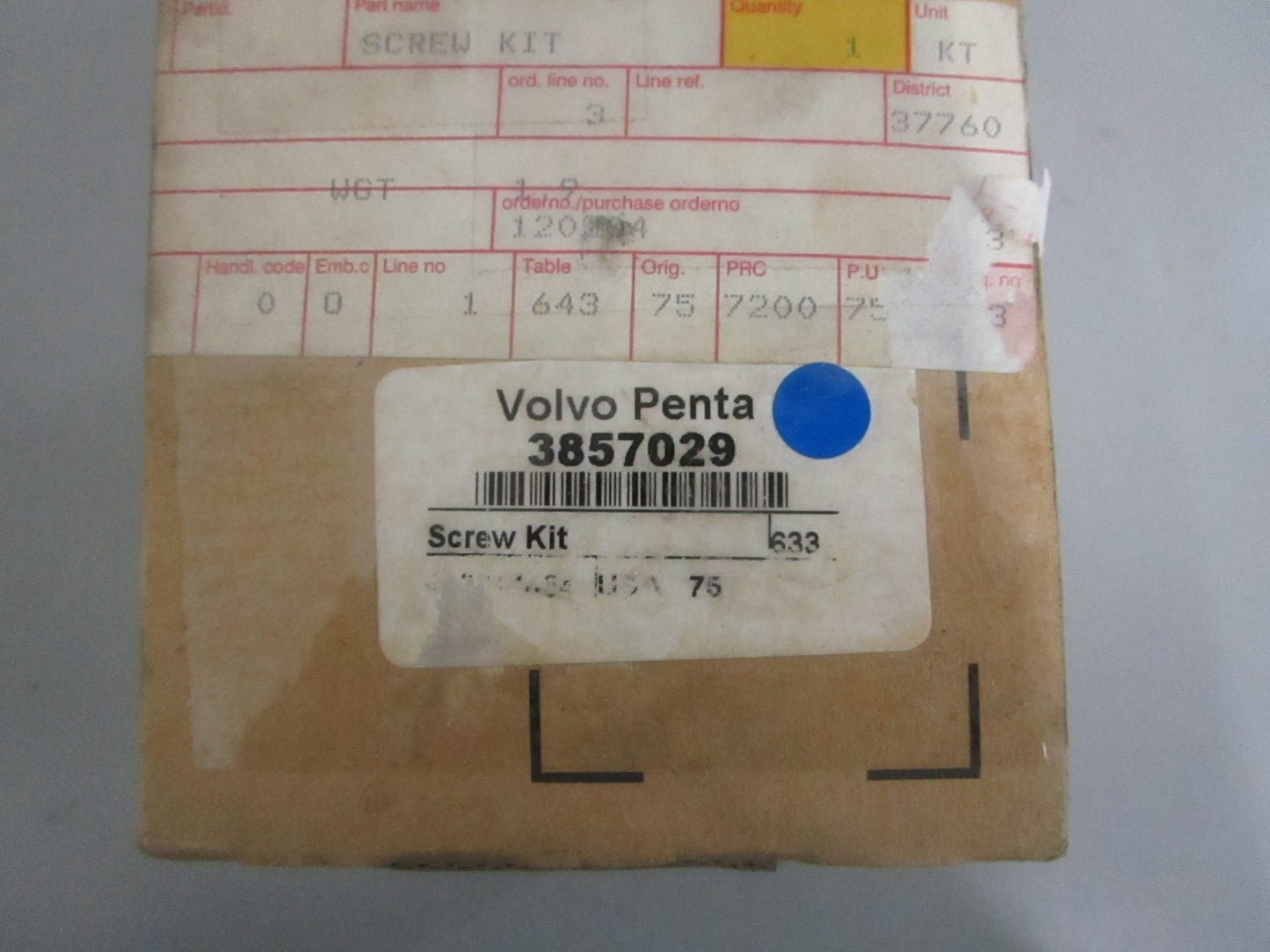 NEW OEM 3857029 Volvo Penta Screw Kit 0820