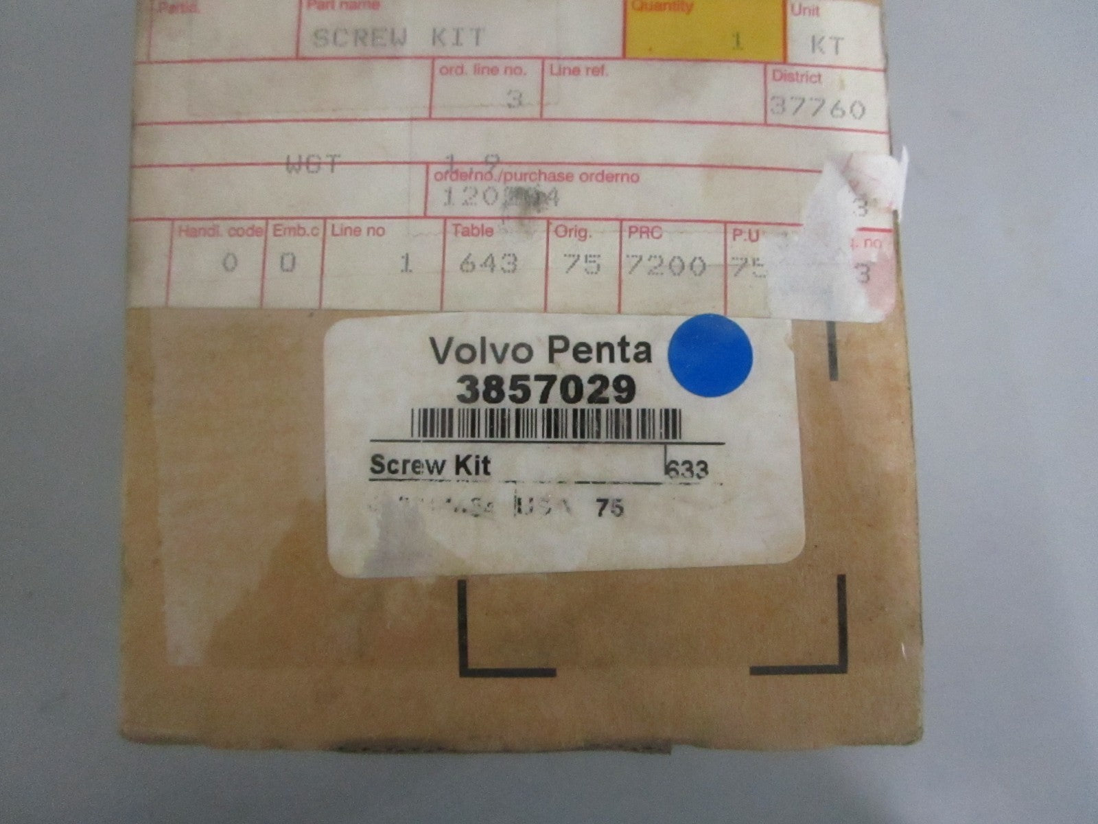 NEW OEM 3857029 Volvo Penta Screw Kit 0820