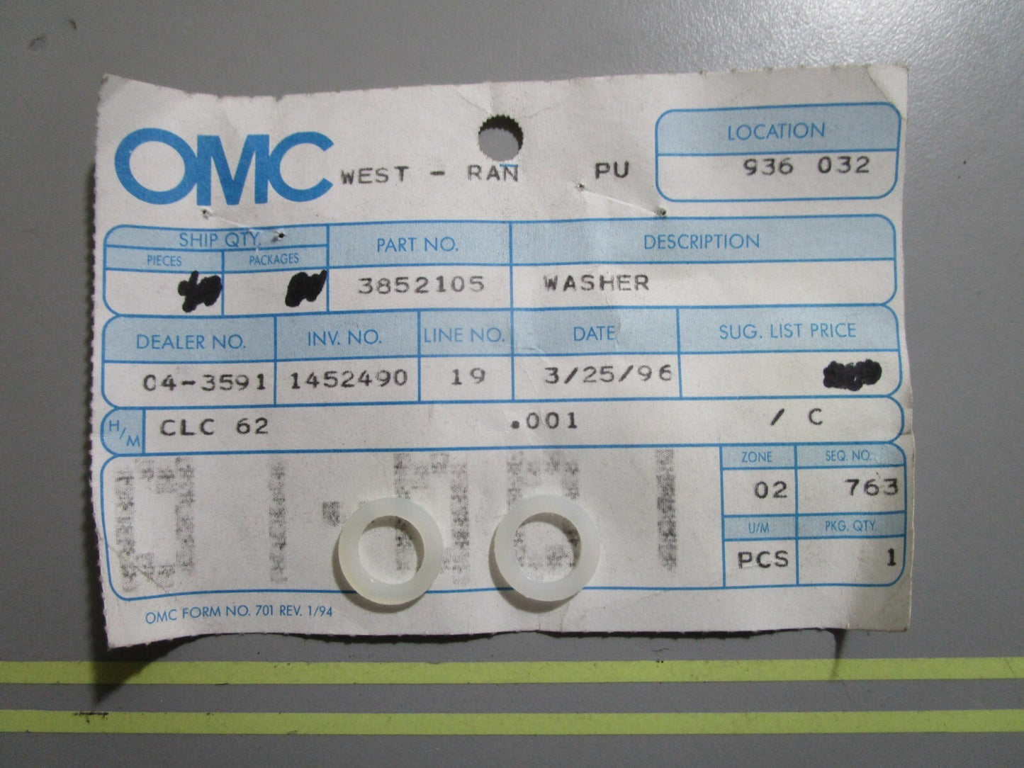 *NEW OEM* (LOT OF 2) 0810 OMC Johnson Evinrude Washer 3852105