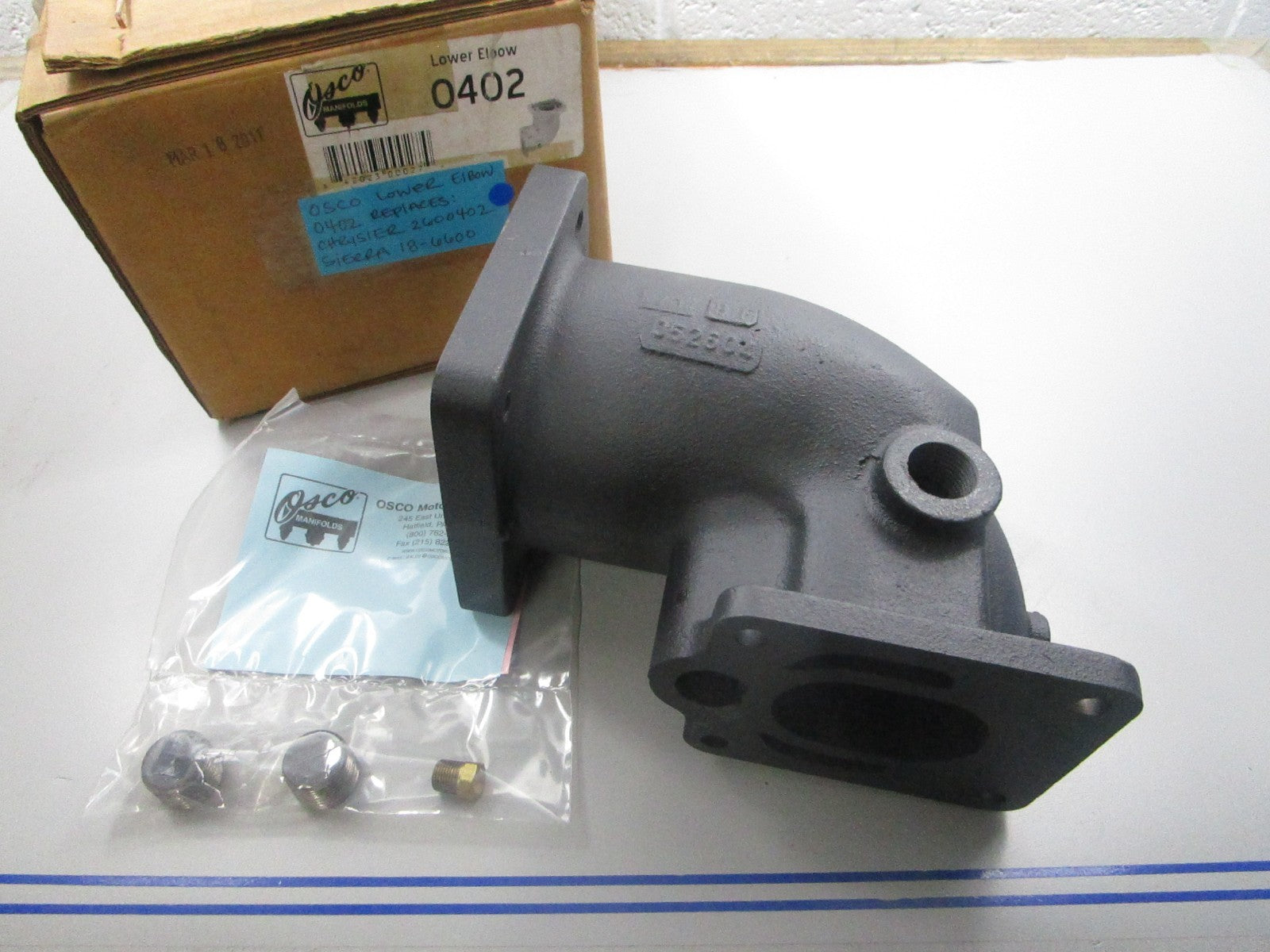 NEW 0402 Replaces: Chrysler 2600402 Sierra 18-6600 Osco Lower Elbow 0810