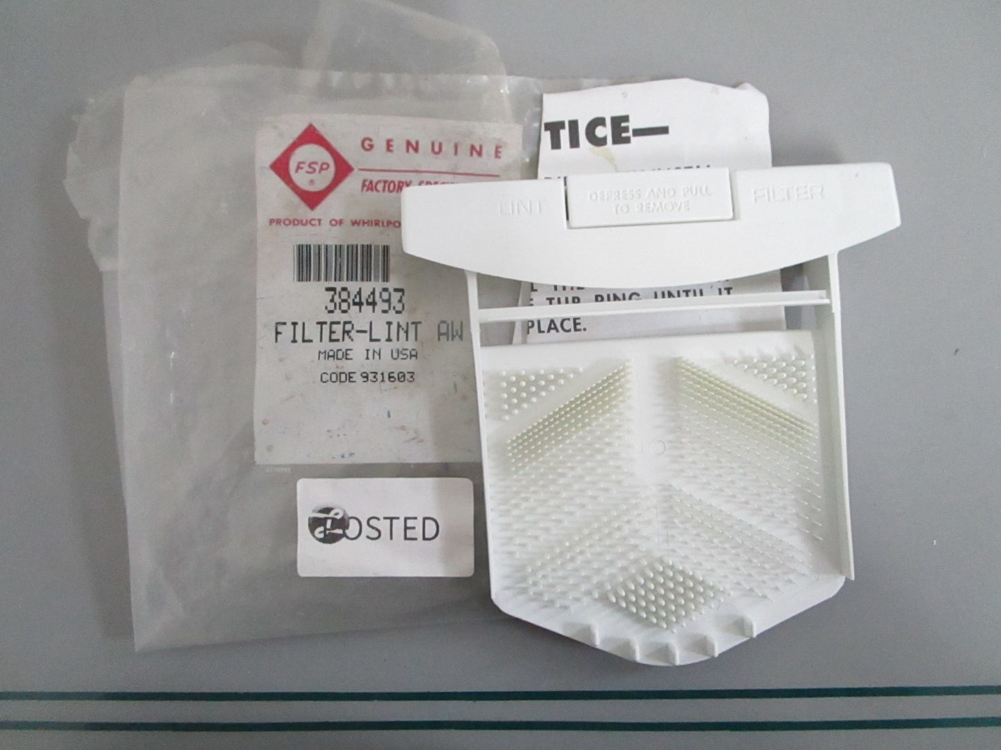 NEW OEM 384493 Whirlpool Lint Filter 0820