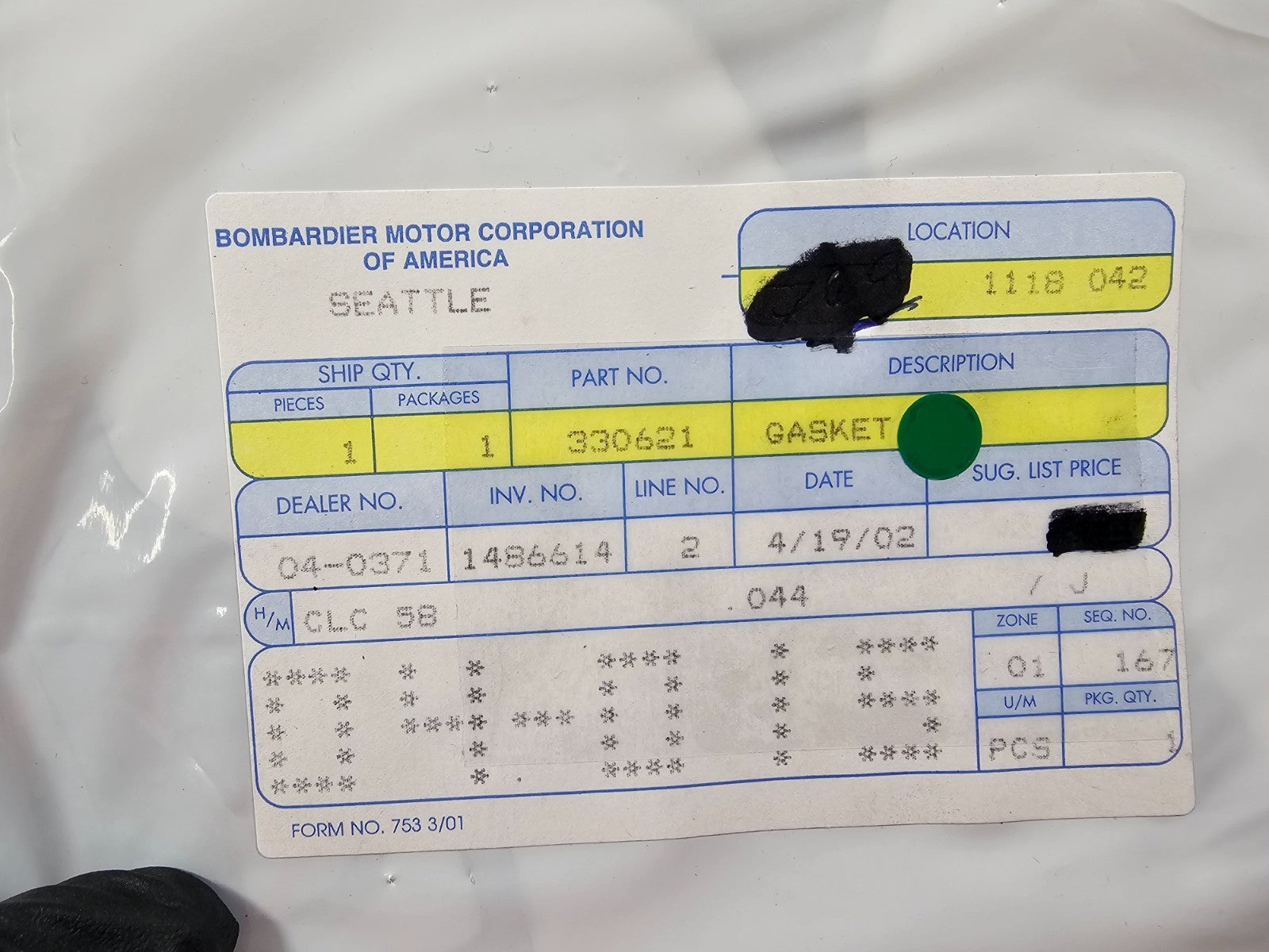NEW OEM 330621 0330621 OMC Johnson Evinrude Gasket 0810