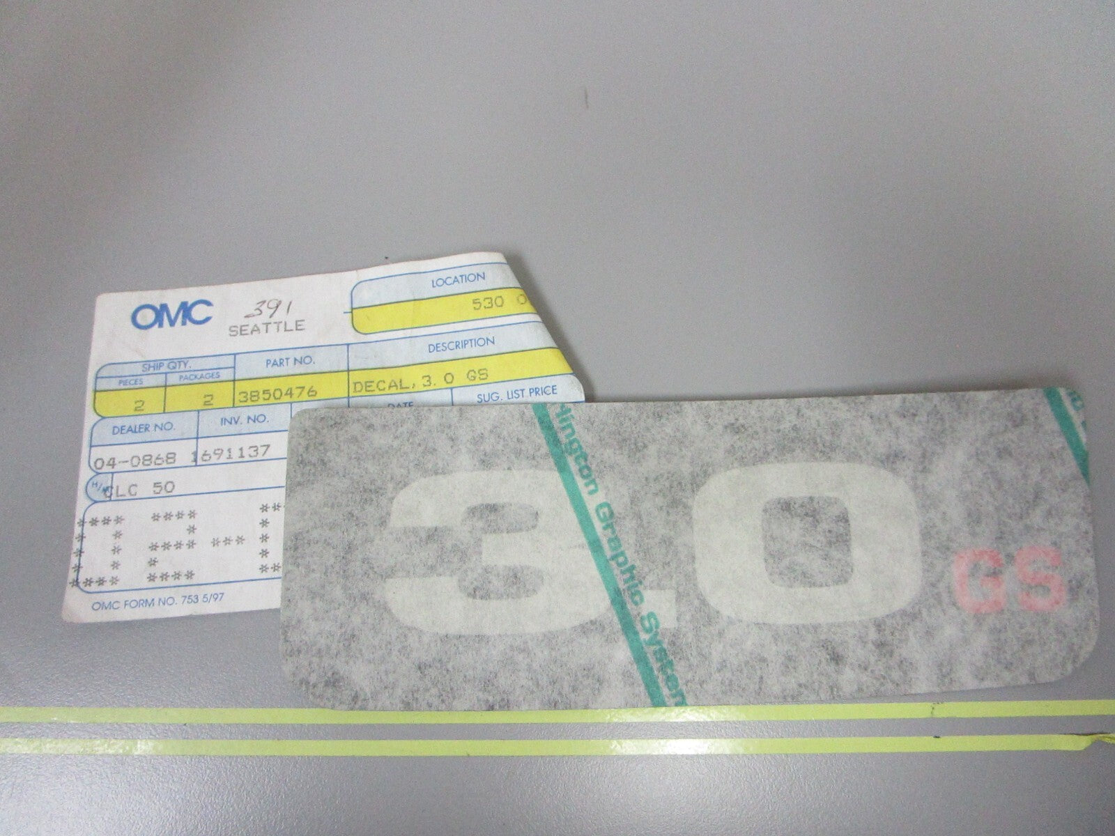 *NEW OEM* 0810 OMC Johnson Evinrude 3.0 GS Decal 3850476