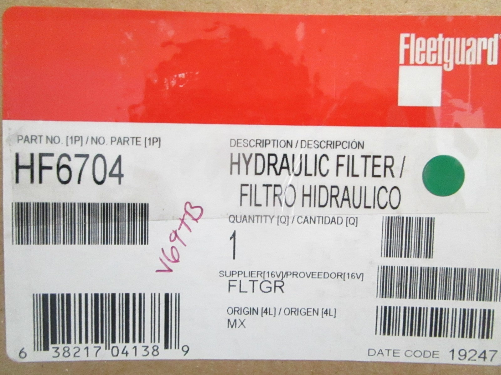 NEW OEM HF6704 Fleetguard Hydraulic Filter 0820
