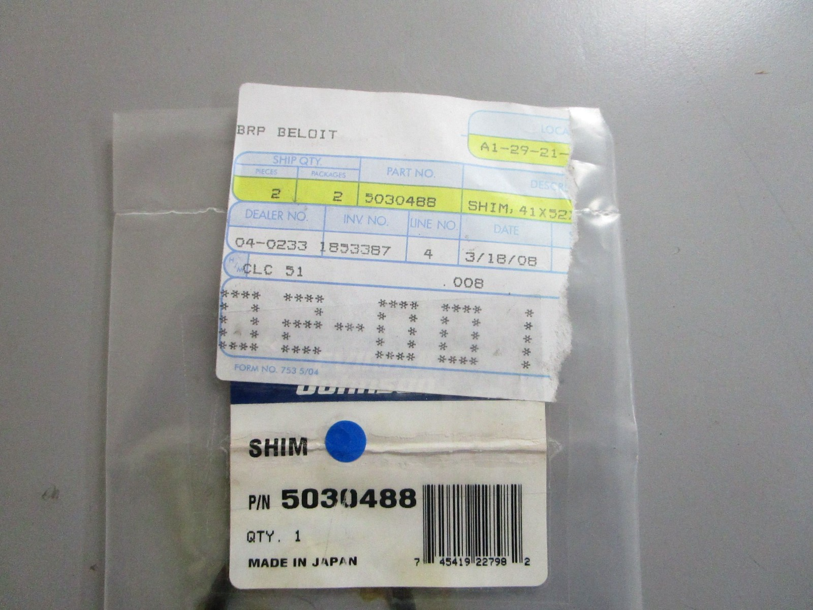 *NEW OEM* 0770 OMC Johnson Evinrude Shim 5030488 05030488