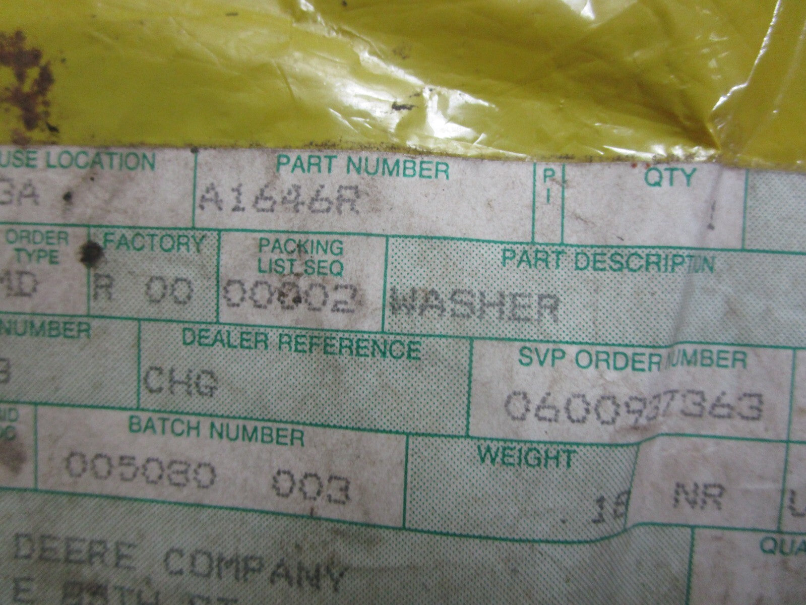 *NEW OEM* 0820 John Deere Belt Pulley Bearing Sealing Washer A1646R