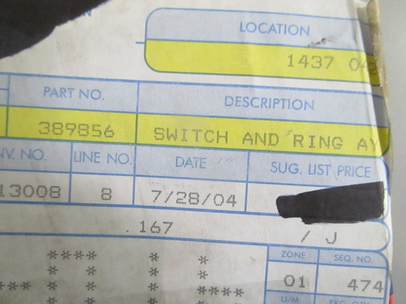 NEW OEM 389856 0389856 OMC Johnson Evinrude Switch and Ring Assy 0820