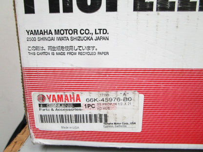 *NEW OEM* 0720 Yamaha 3 Blade Stainless Steel 14 ½ x 21 Propeller 66K-45976-B0