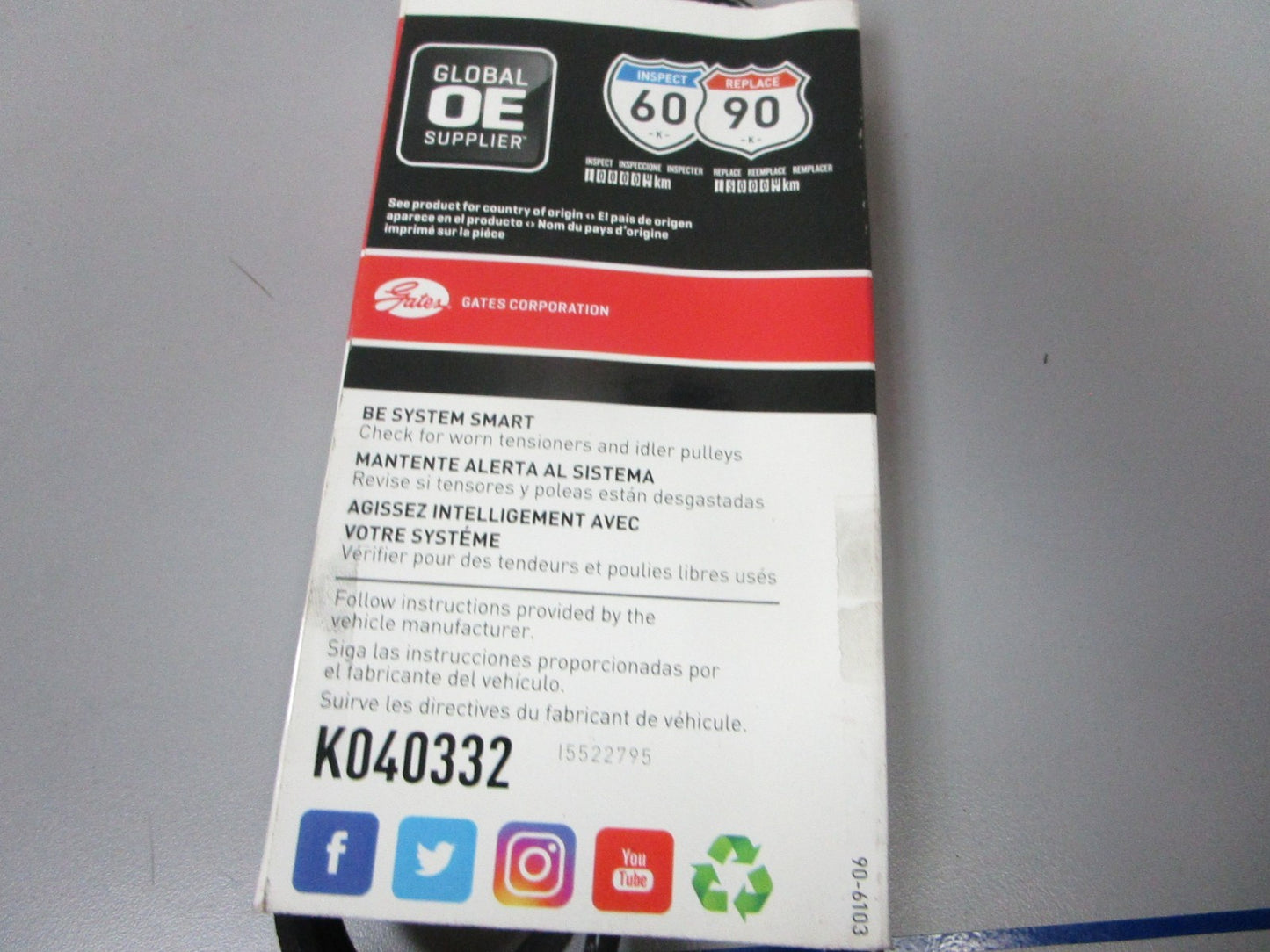 NEW K040332 Gates Micro-V 9/16" x 33 ¾" Serpentine Belt 0720