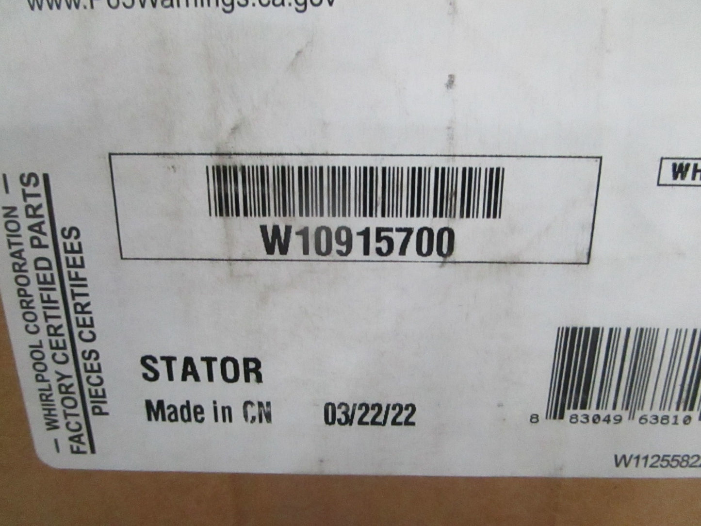 *NEW OEM* 0820 Whirlpool Washer Stator W10915700