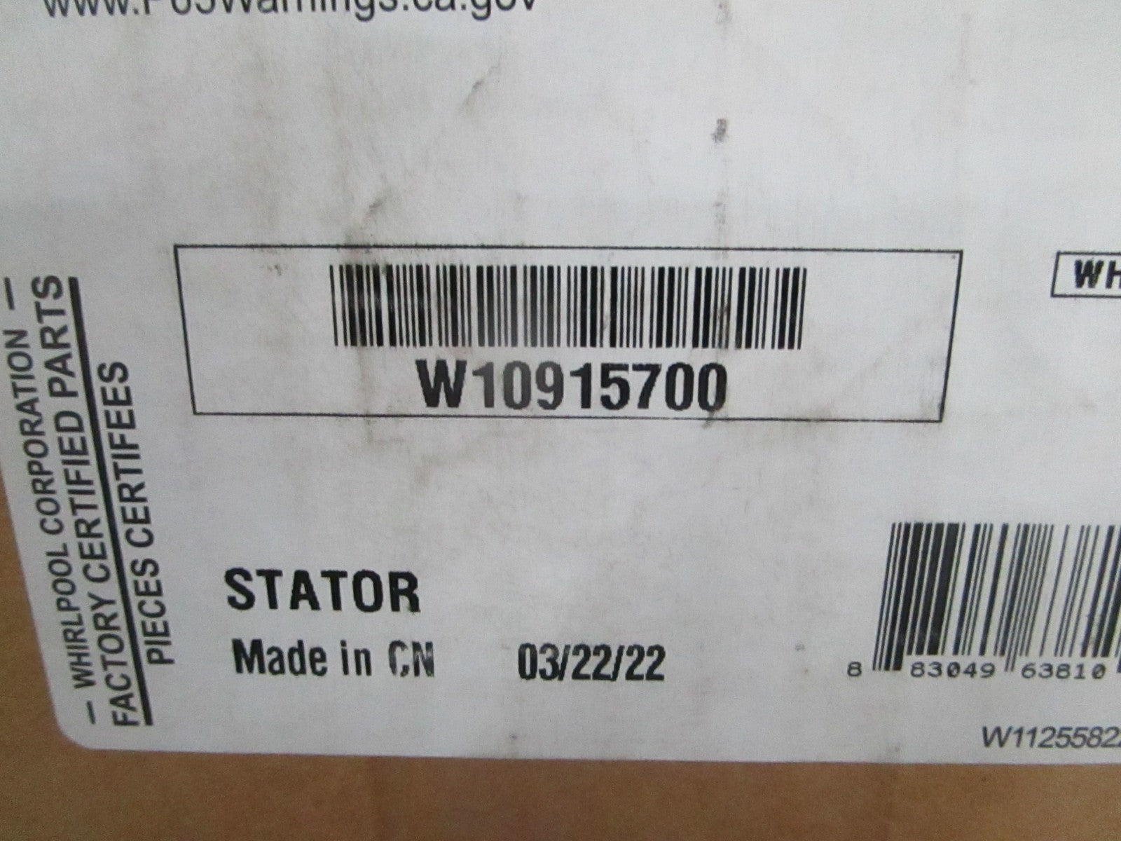 *NEW OEM* 0820 Whirlpool Washer Stator W10915700
