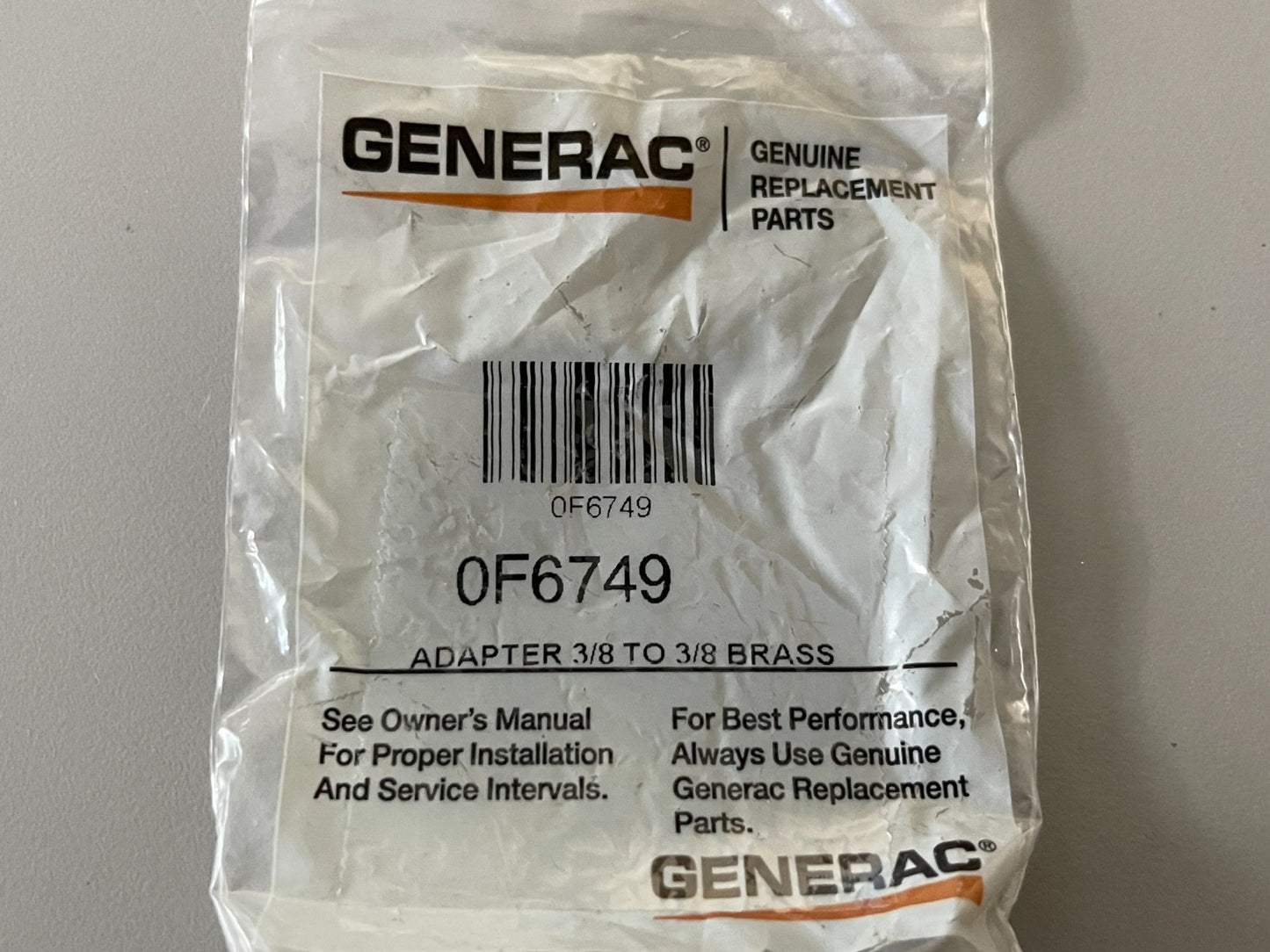 *NEW OEM* 0720 Generac 3/8 Brass Adapter 0F6749