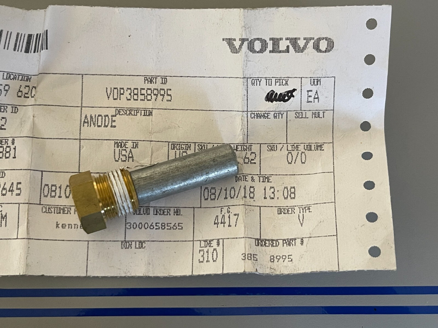 *NEW OEM* 0810 Volvo Penta Anode 3858995