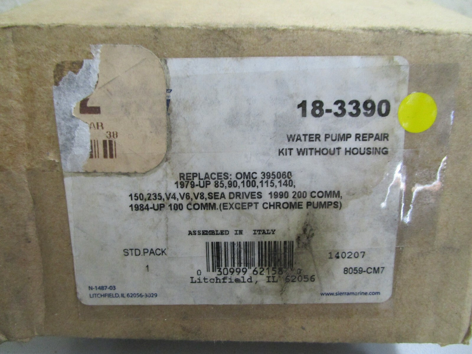 *NEW* 0820 Sierra Water Pump Repair Kit w/o Housing 18-3390 Replaces: 395060