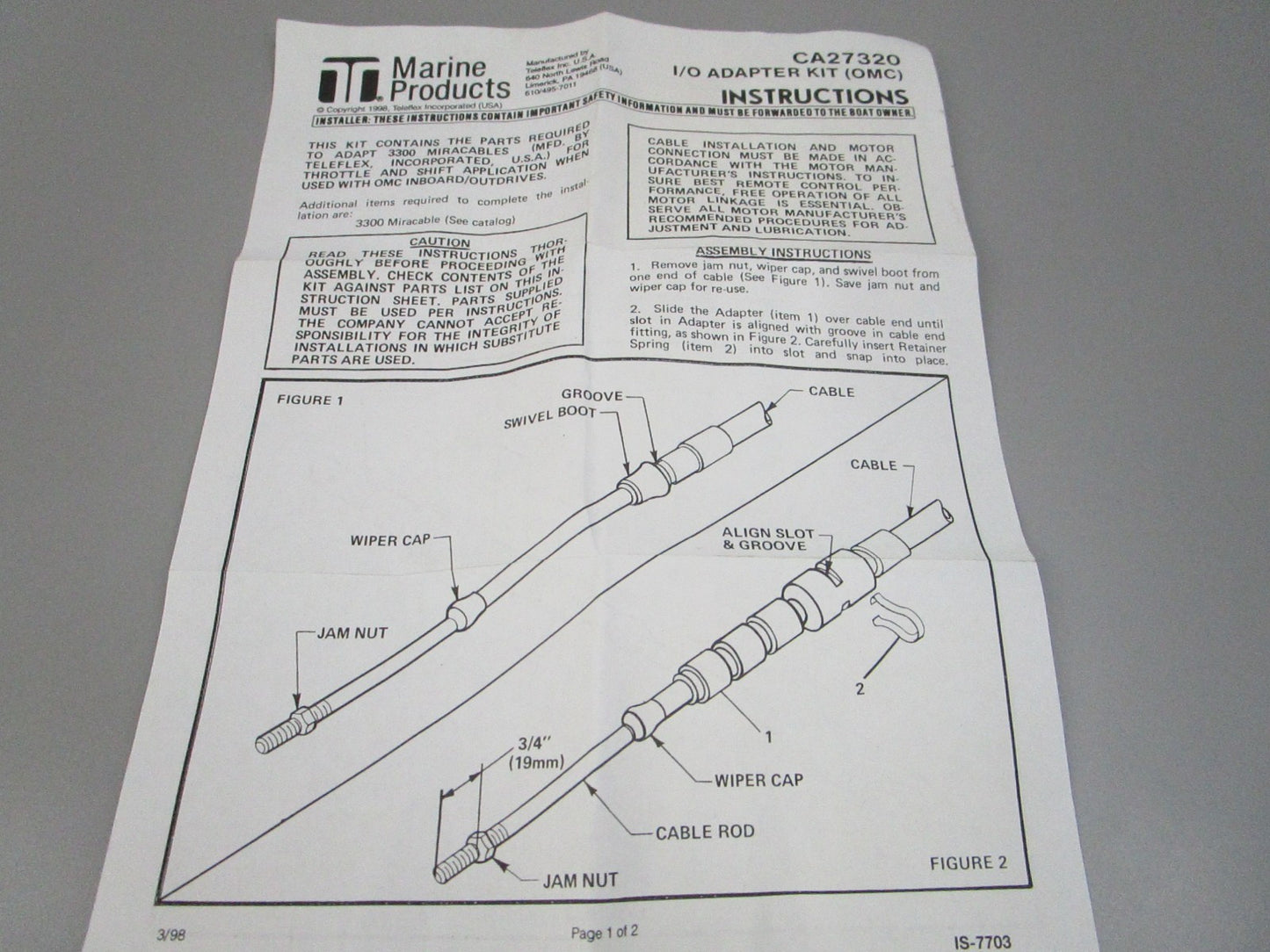NEW CA27320P Teleflex Steering Adapter 0810