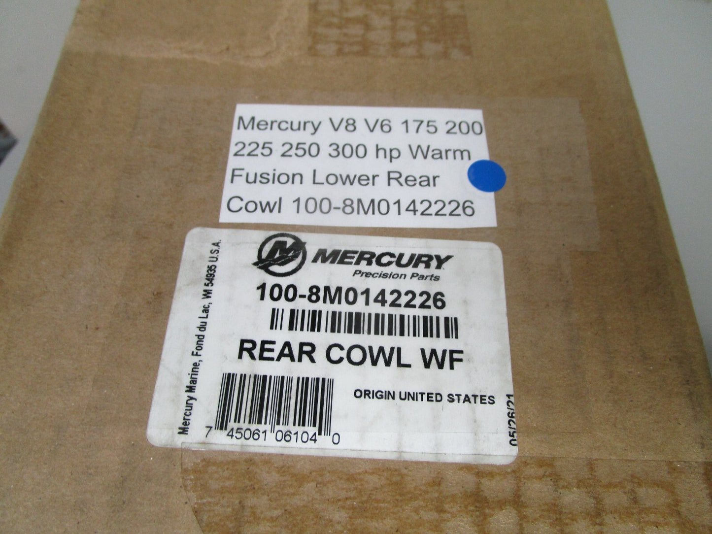 *NEW OEM* 0720 Mercury V8 V6 175 - 300 hp Warm Fusion Lower Rear Cowl 8M0142226