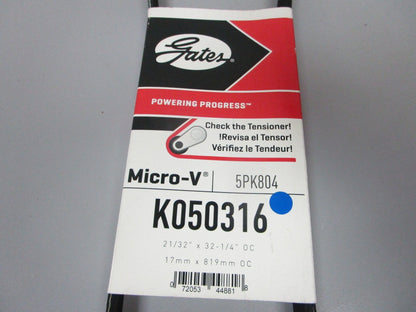 NEW K050316 Gates Micro-V 21/32" x 32 ¼" Serpentine Belt 0720