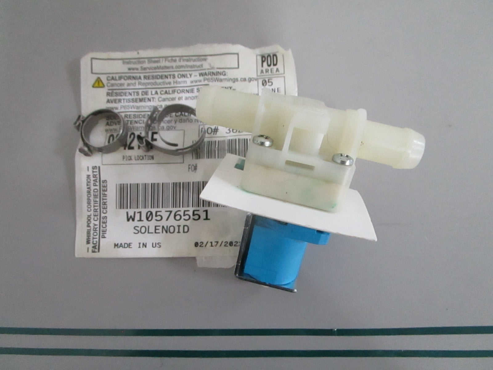 Whirlpool NEW OEM Dishwasher Solenoid W10576551 NOS Genuine Appliance Part 0820