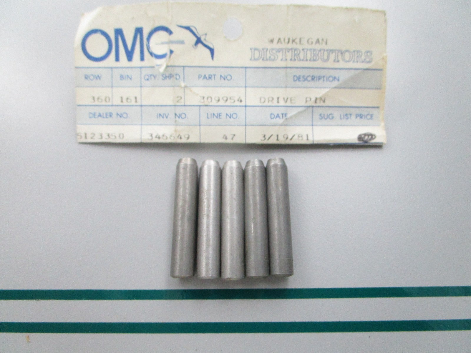 NEW OEM (LOT OF 5) 309954 0309954 OMC Johnson Evinrude Drive Pin 0810