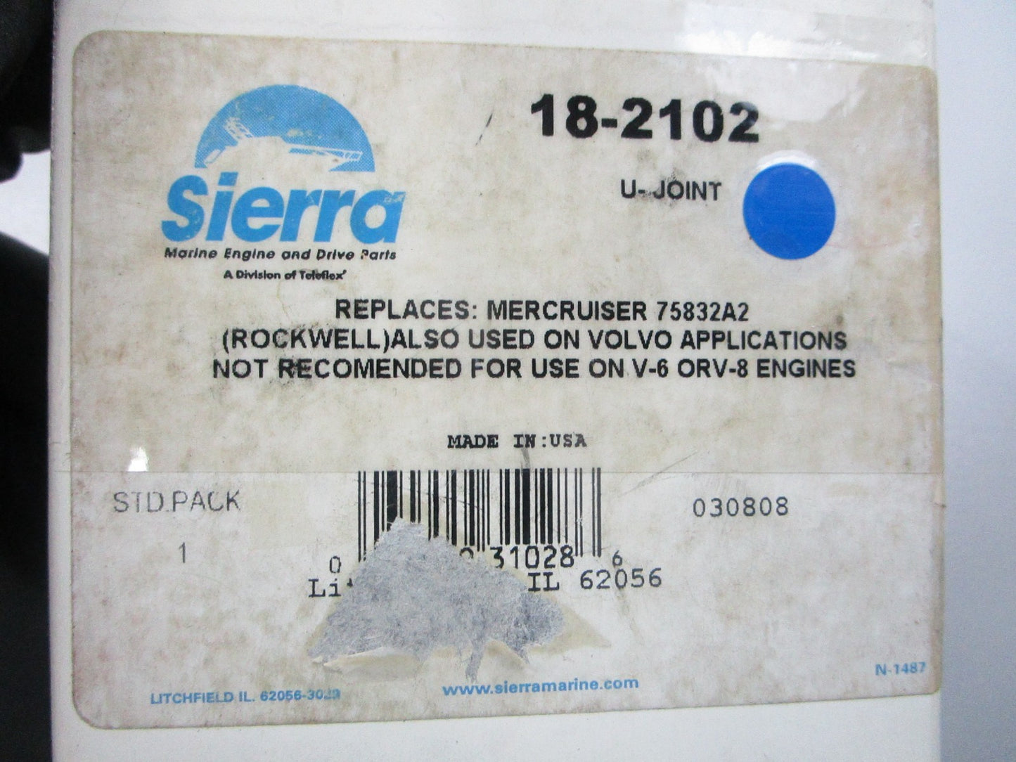 NEW 18-2102 Replaces: Mercruiser 75832A2 Sierra U-Joint 0810