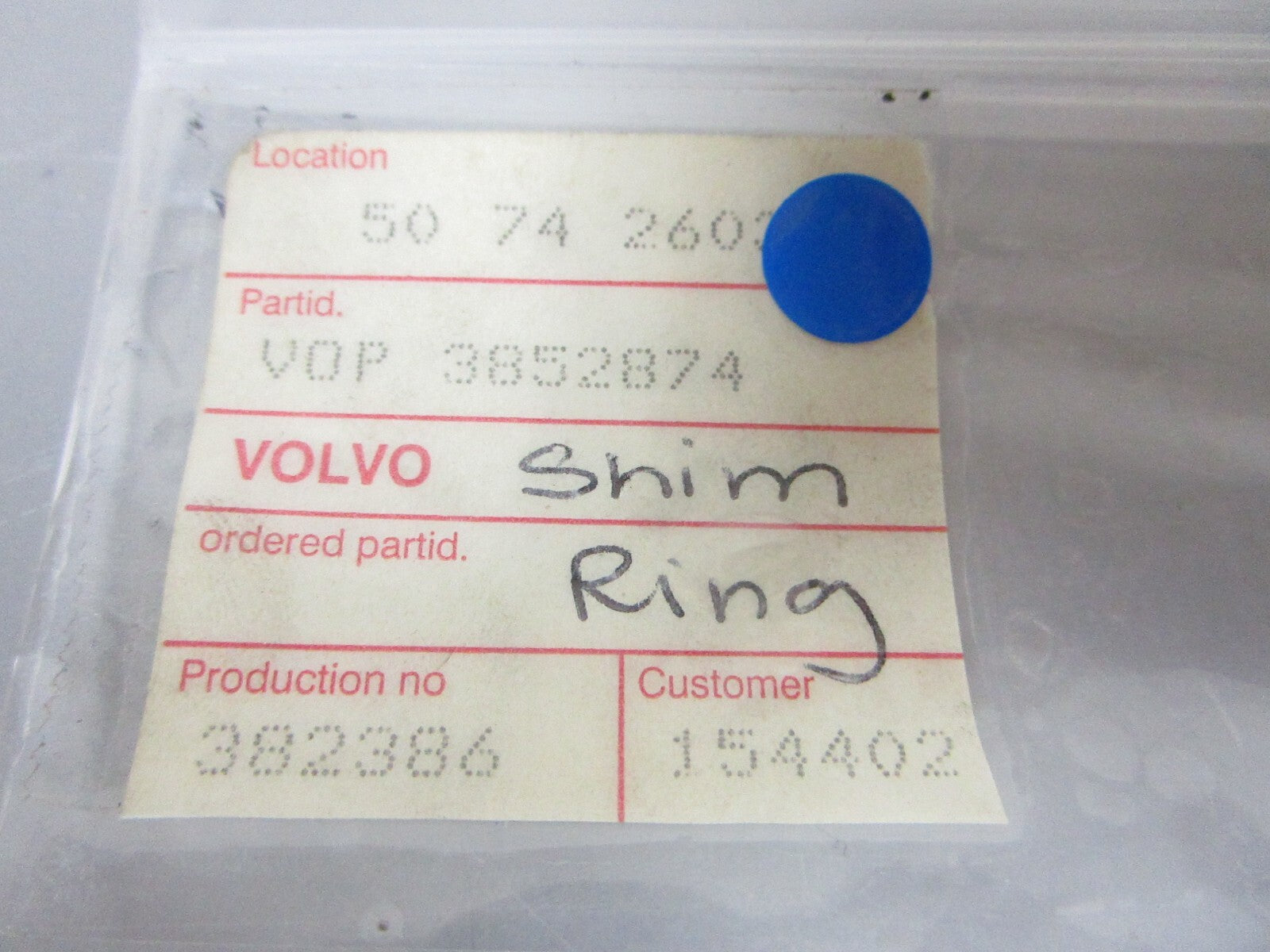 *NEW OEM* 0810 Volvo Penta Shim Ring 3852874