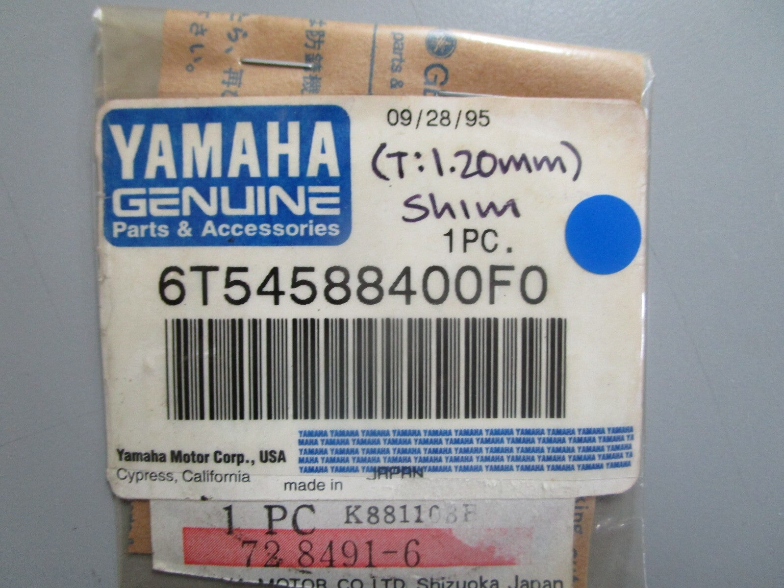 *NEW OEM* 0810 Yamaha (T:1.20MM) Shim 6T5-45884-00-F0