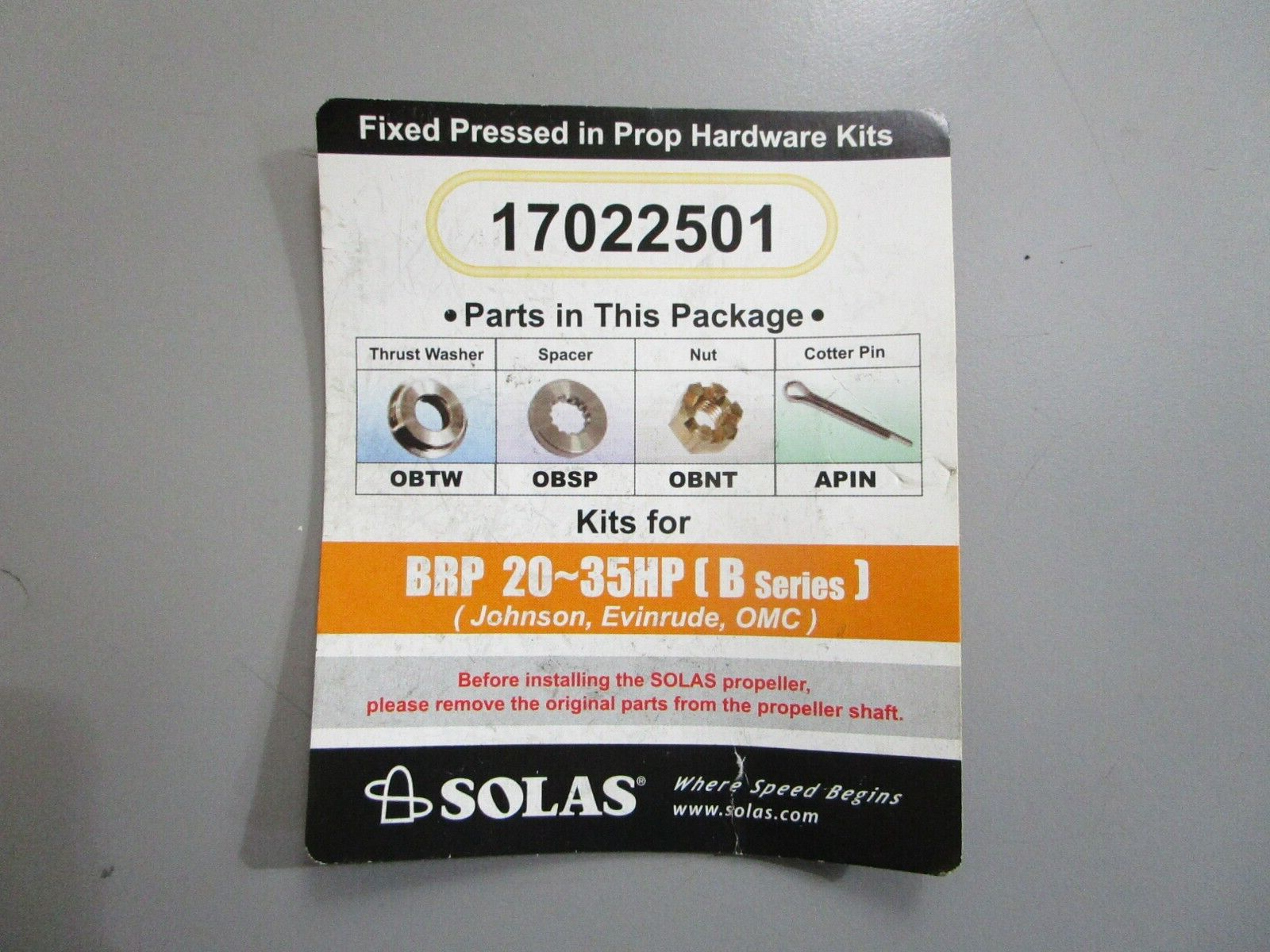 *NEW* 0820 Solas Propeller Hardware Kit 17022501