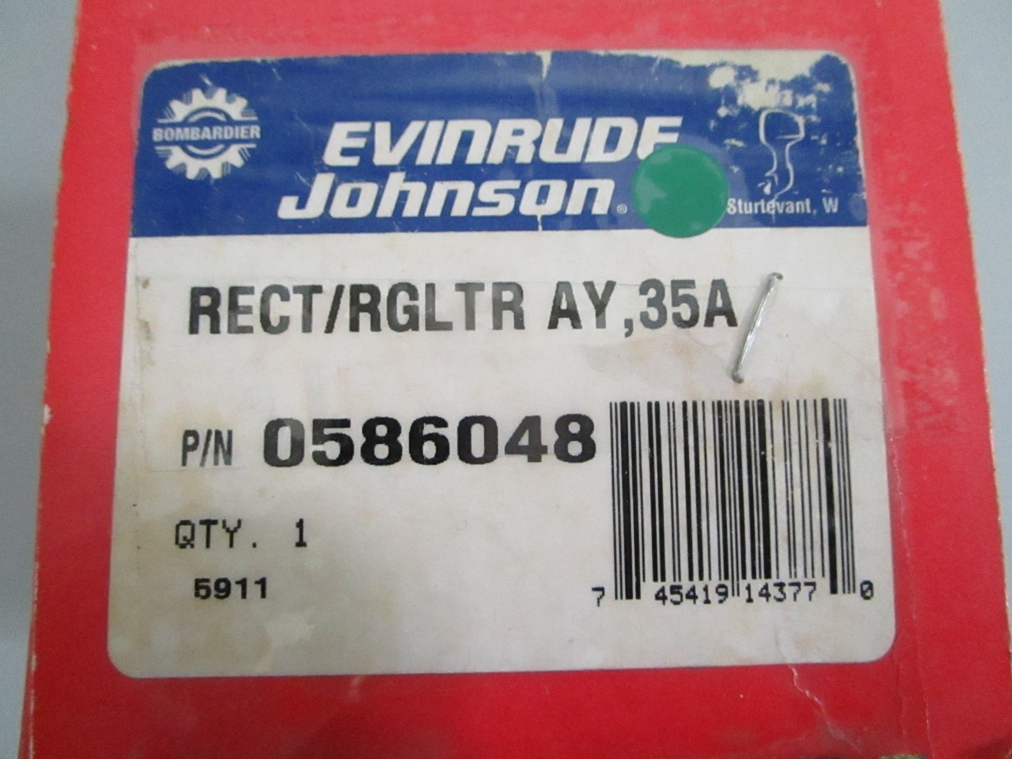 NEW OEM 586048 0586048 OMC Johnson Evinrude 35A Rectifier/Regulator 0820