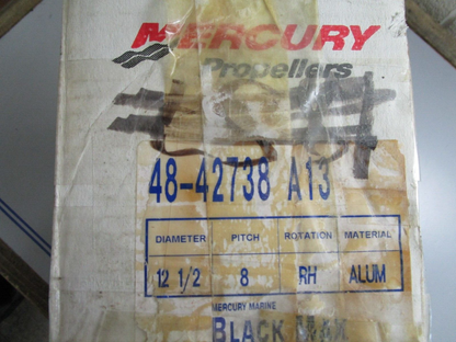 *NEW OEM* 0720 Mercury Quicksilver Black Max 12½ x 8 RH Propeller 48-42738A13