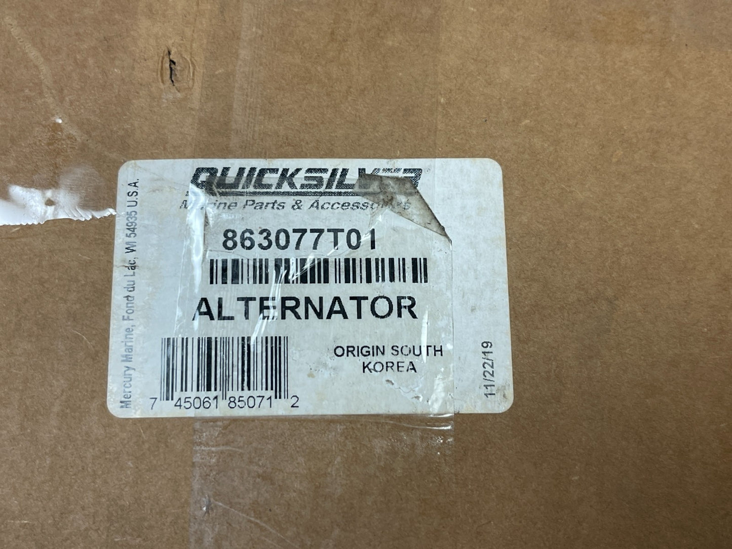 NEW OEM 863077T01 Mercury Mercruiser 12V 95A SAE J1171 Alternator 0720