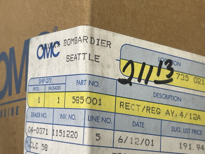 NEW OEM 585001 Johnson Evinrude Rectifier Regulator 0670
