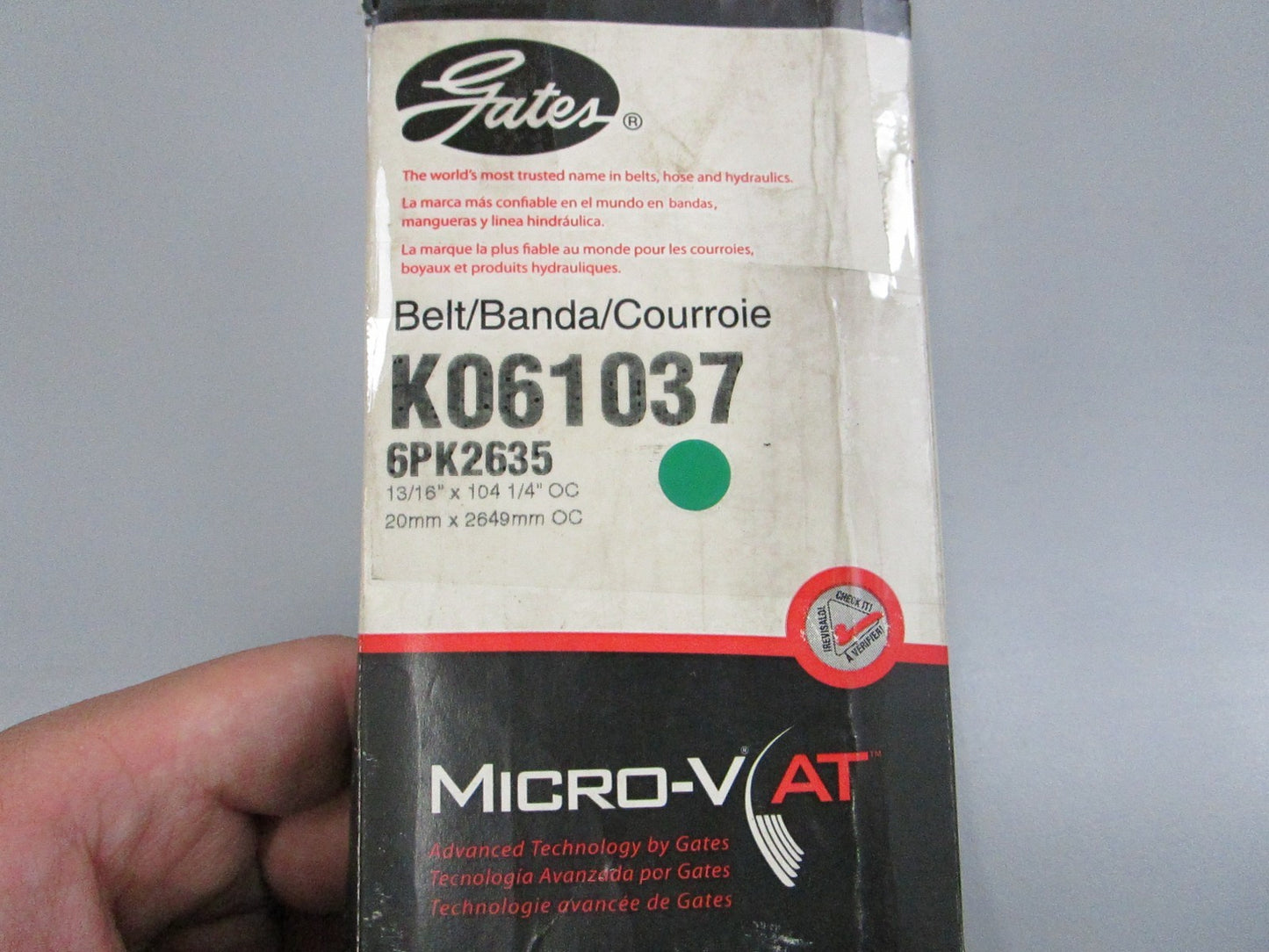 Gates NEW Micro-V Serpentine Belt K061037 6-Rib 104.3" 0810