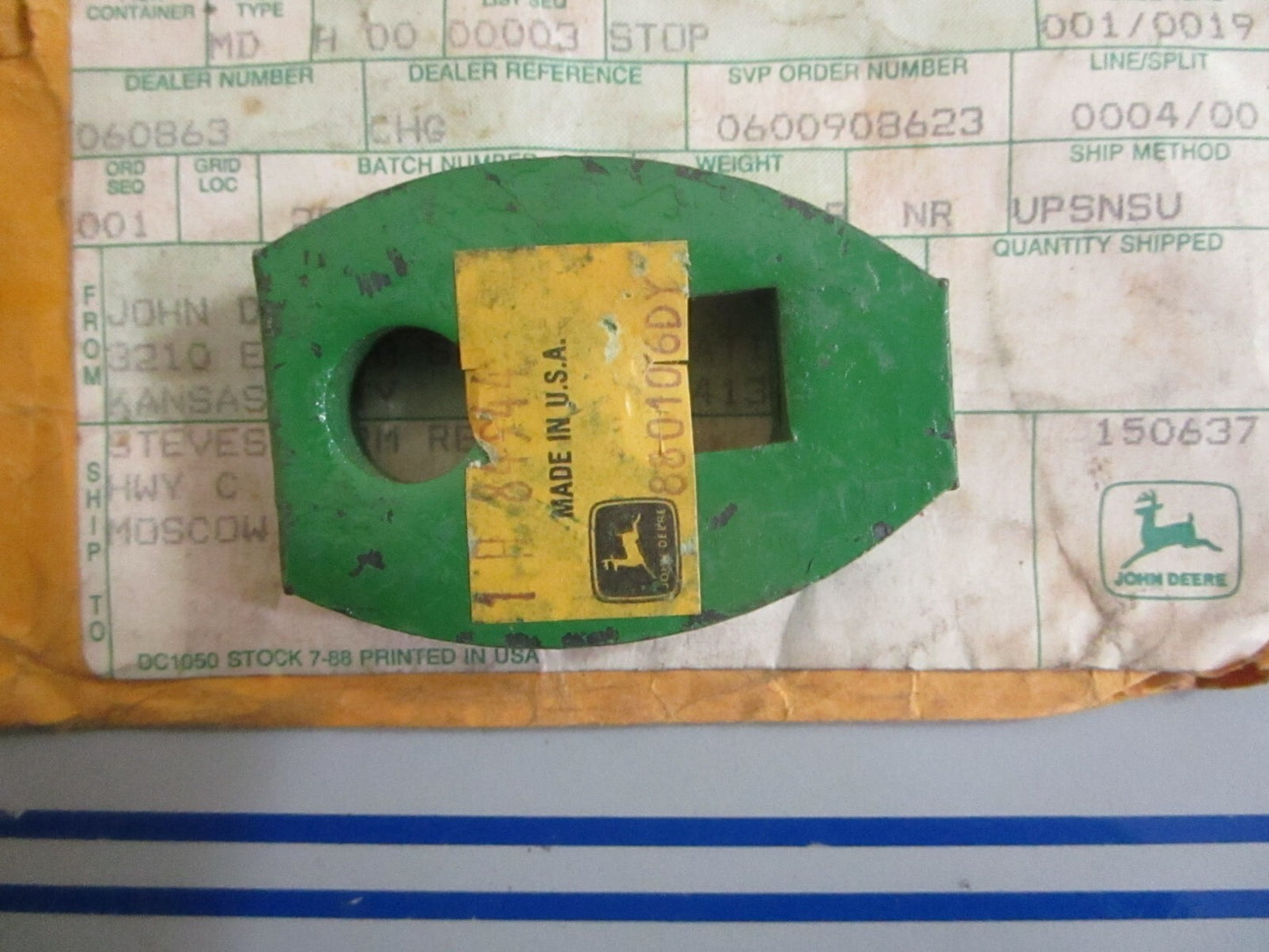 *NEW OEM* 0820 John Deere Plate H84944