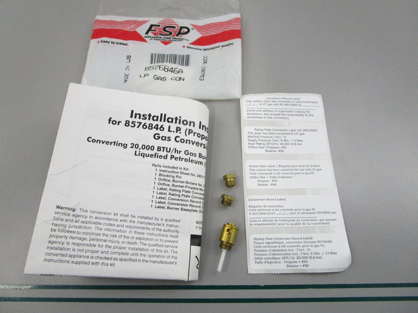 NEW OEM 8576846A Whirlpool LP Gas Conversion Kit 0810