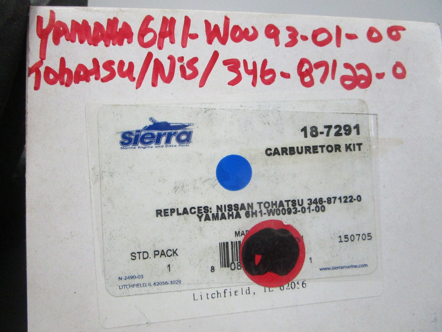 NEW 18-7291 Replaces: 346-87122-0 6H1-W0093-01-00 Sierra Carburetor Kit 0810