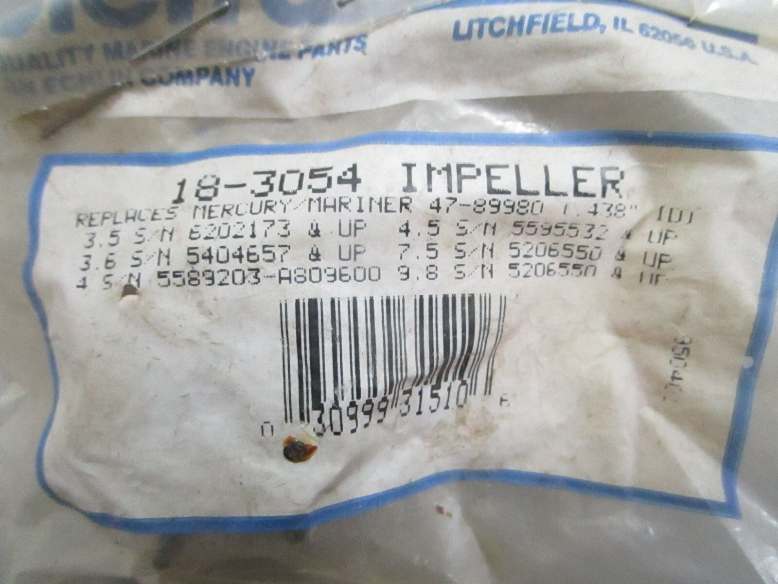 *NEW* 0770 Sierra Impeller 18-3054 Replaces: Mercury 47-89980