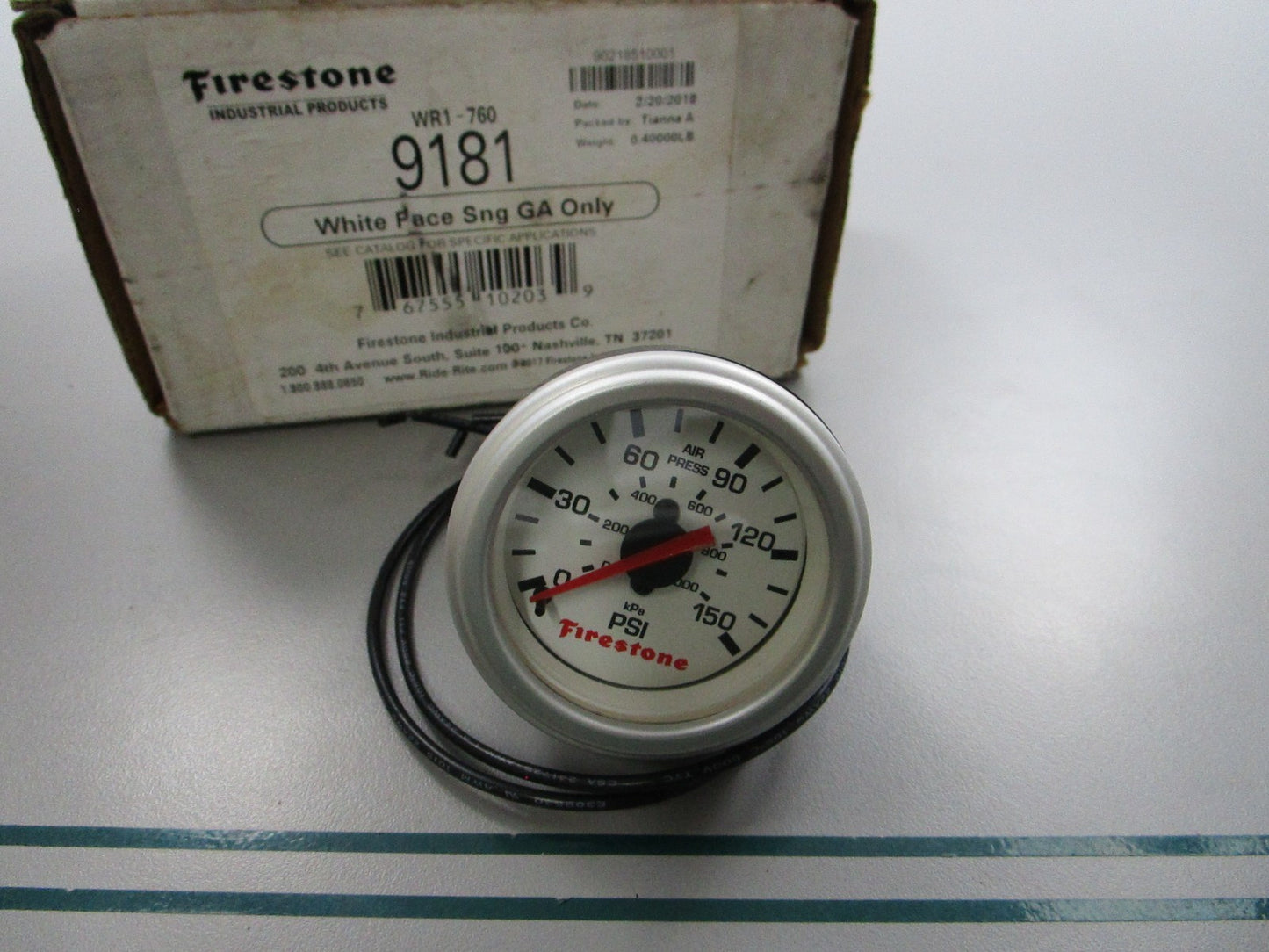 NEW 9181 Firestone White Single Air Pressure Gauge 0810