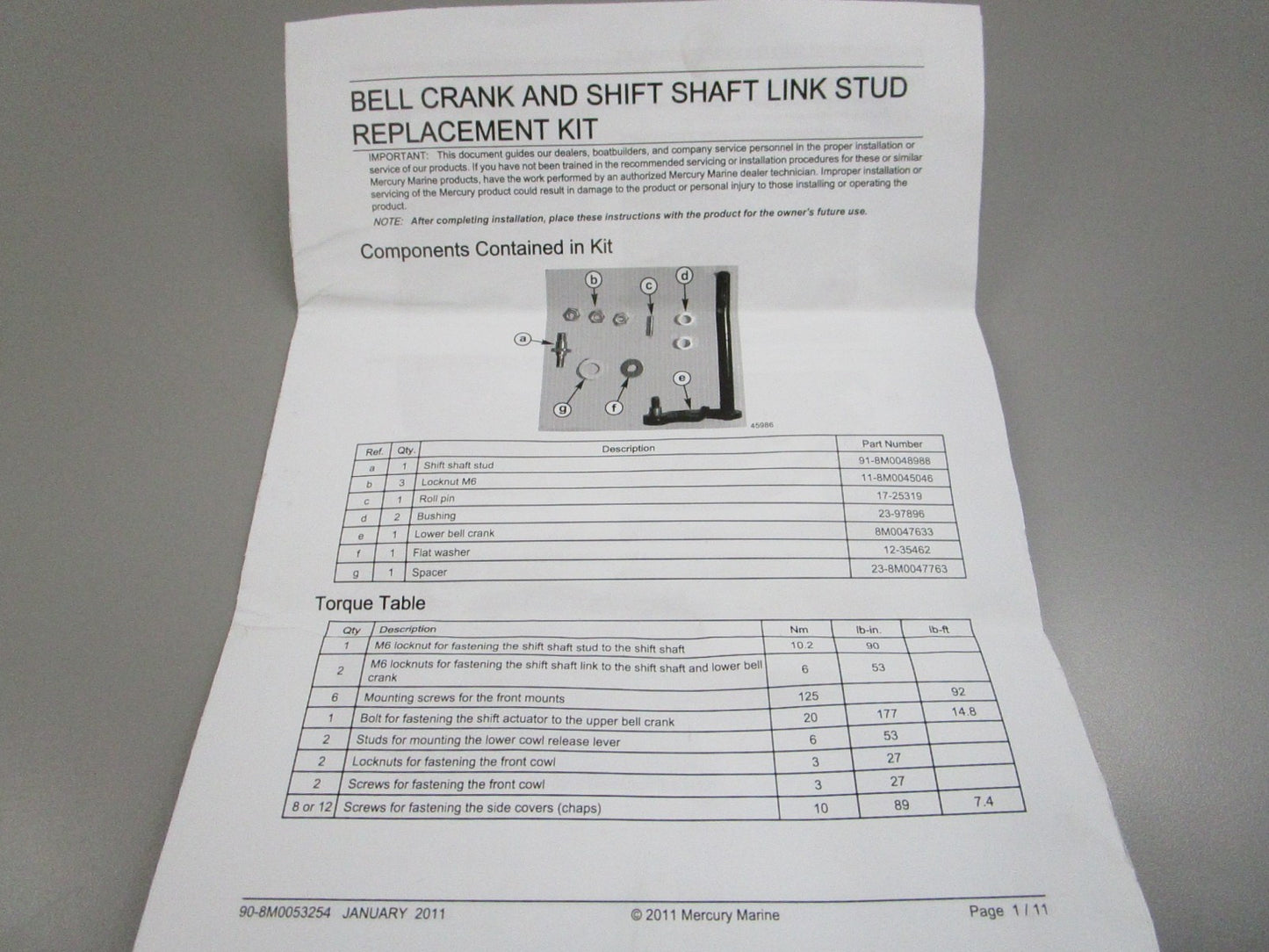 NEW OEM 8M0053260 Mercury Quicksilver Bell Crank Kit 0810