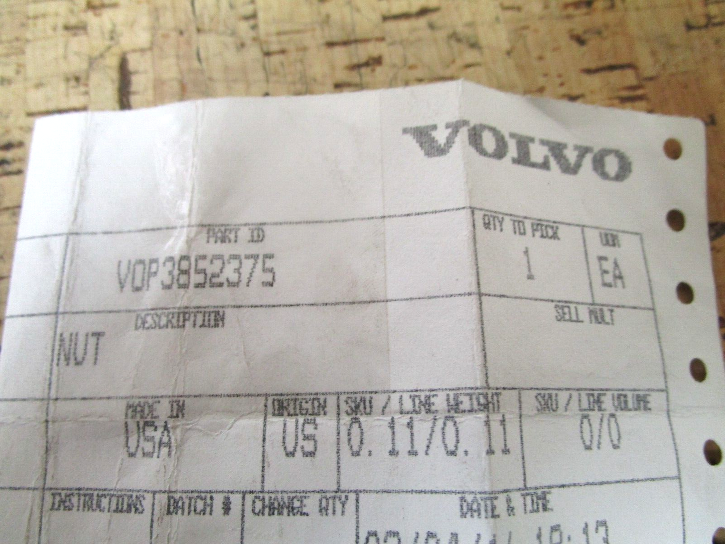 *NEW OEM* 0750 Volvo Penta NUT 3852375