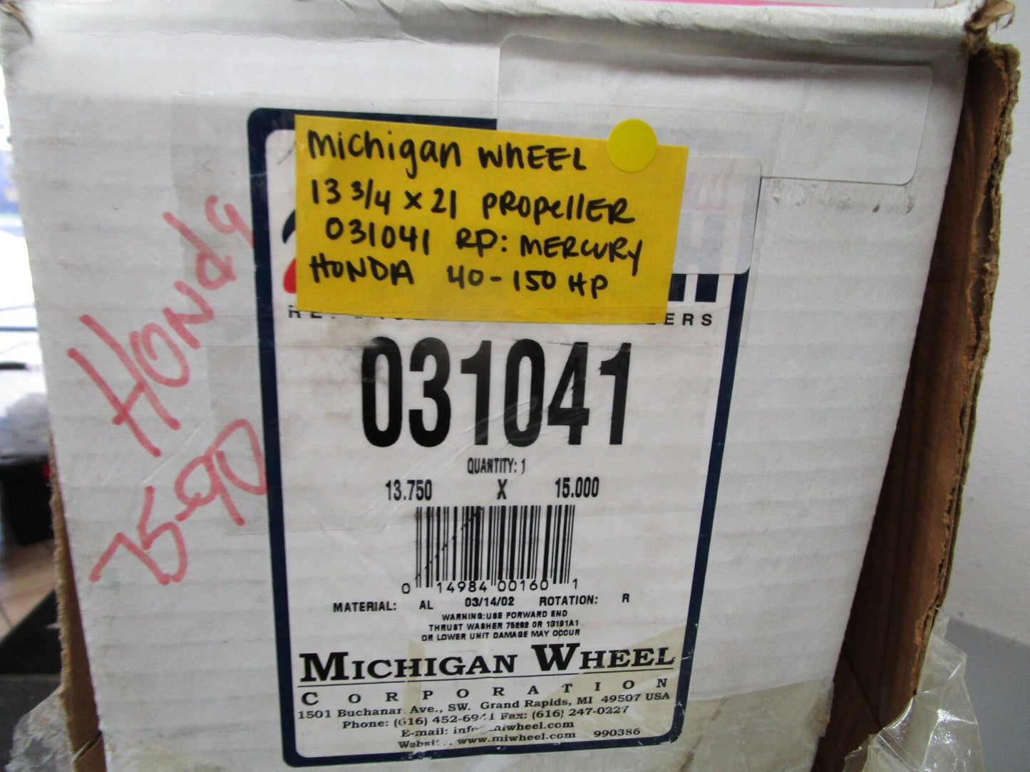 *NEW* 0720 Michigan Wheel 13.75 x 15 Propeller 031041 RP: Mercury Honda 40 - 150