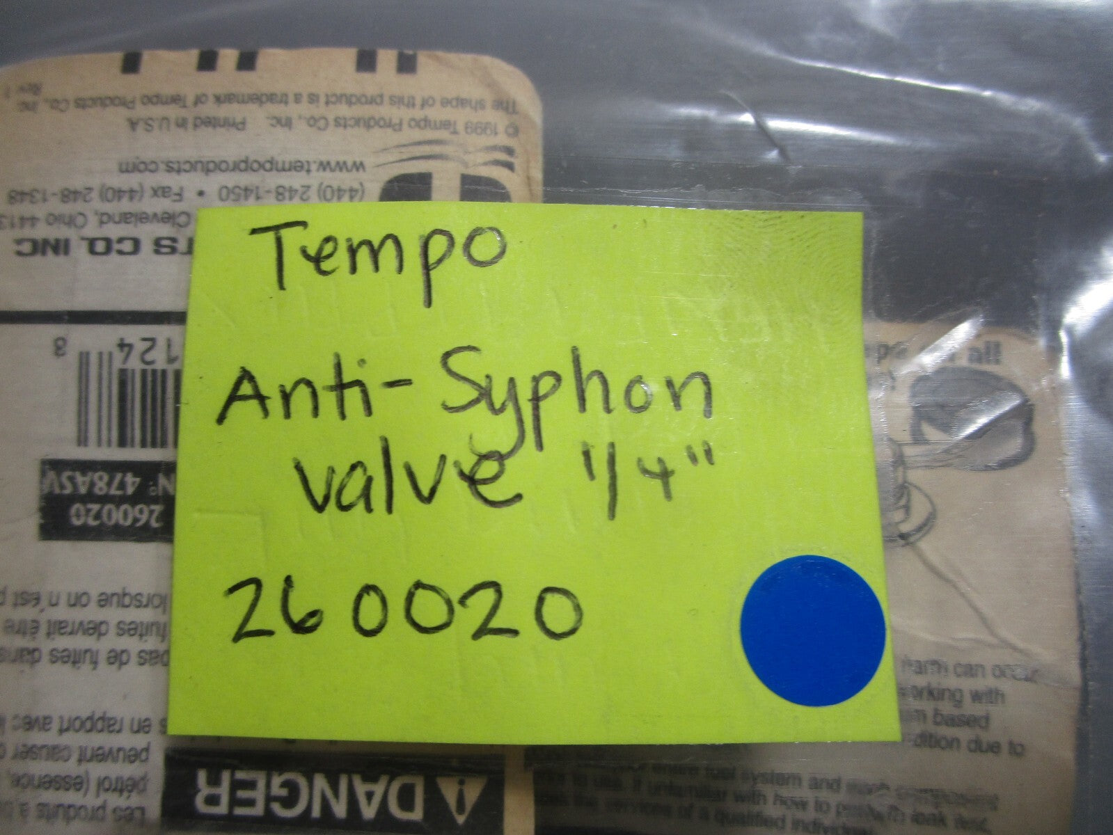 *NEW* 0810 Tempo Anti-Syphon Valve 1/4" 260020