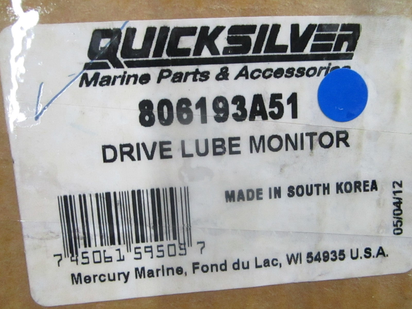 *NEW OEM* 0810 Mercury Quicksilver Drive Lube Monitor 806193A51