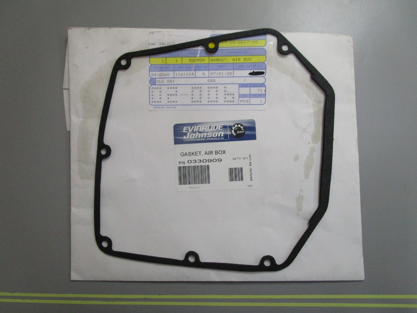 *NEW OEM* 0810 OMC Johnson Evinrude Air Box Gasket 330909 0330909