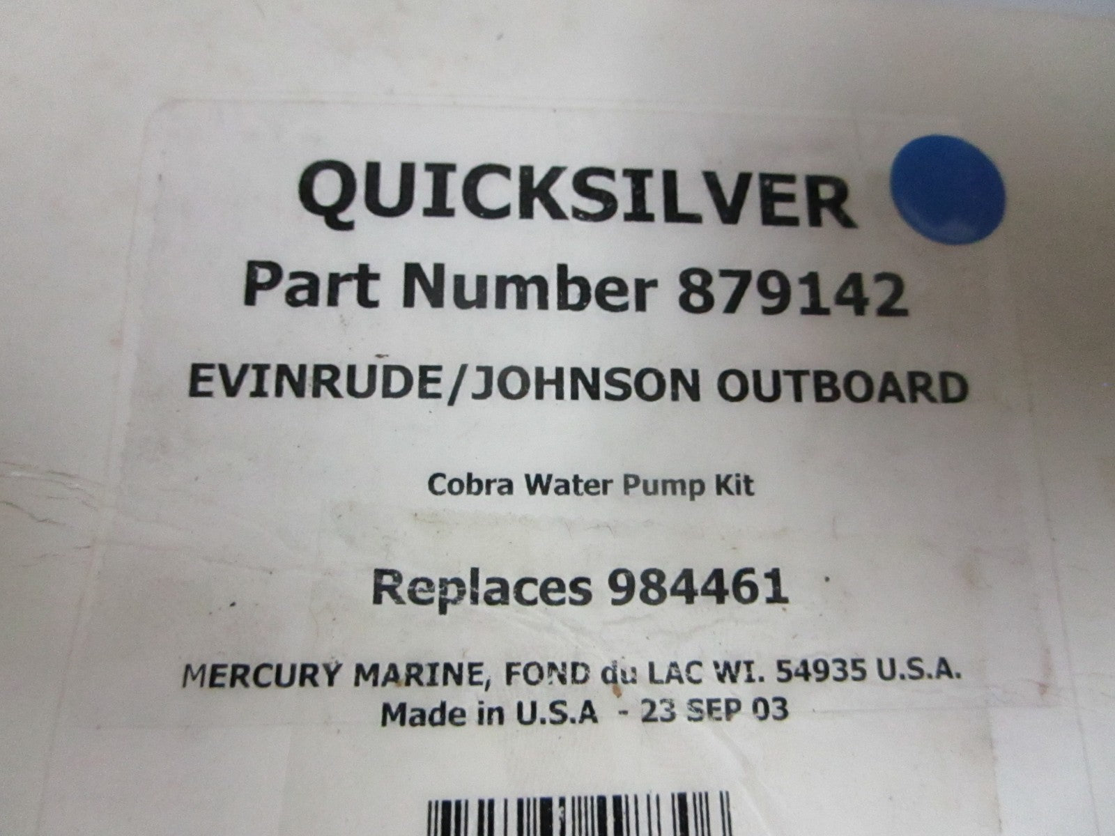 NEW OEM  879142 Replaces 984461 Mercury Quicksilver Cobra Water Pump 0720