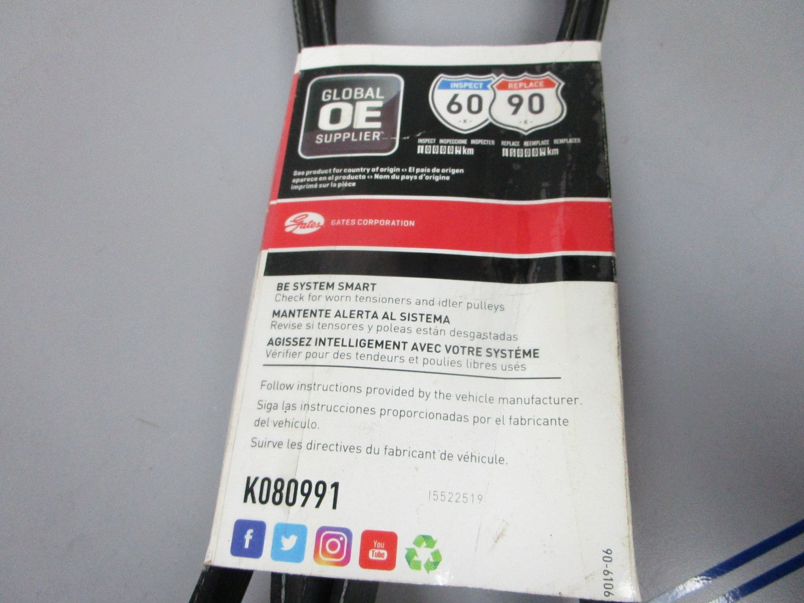 NEW K080991 Gates Micro-V 1-3/32" x 99 ⅝" Serpentine Belt 0720