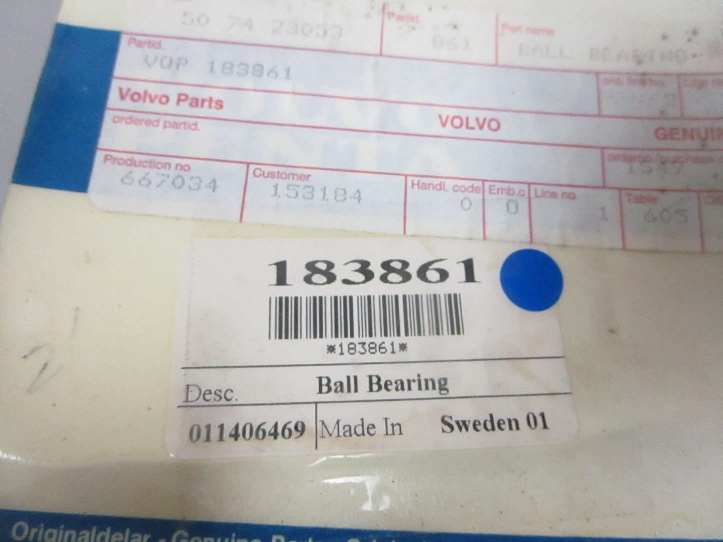 NEW OEM Volvo Penta 183861 Ball Bearing 0720