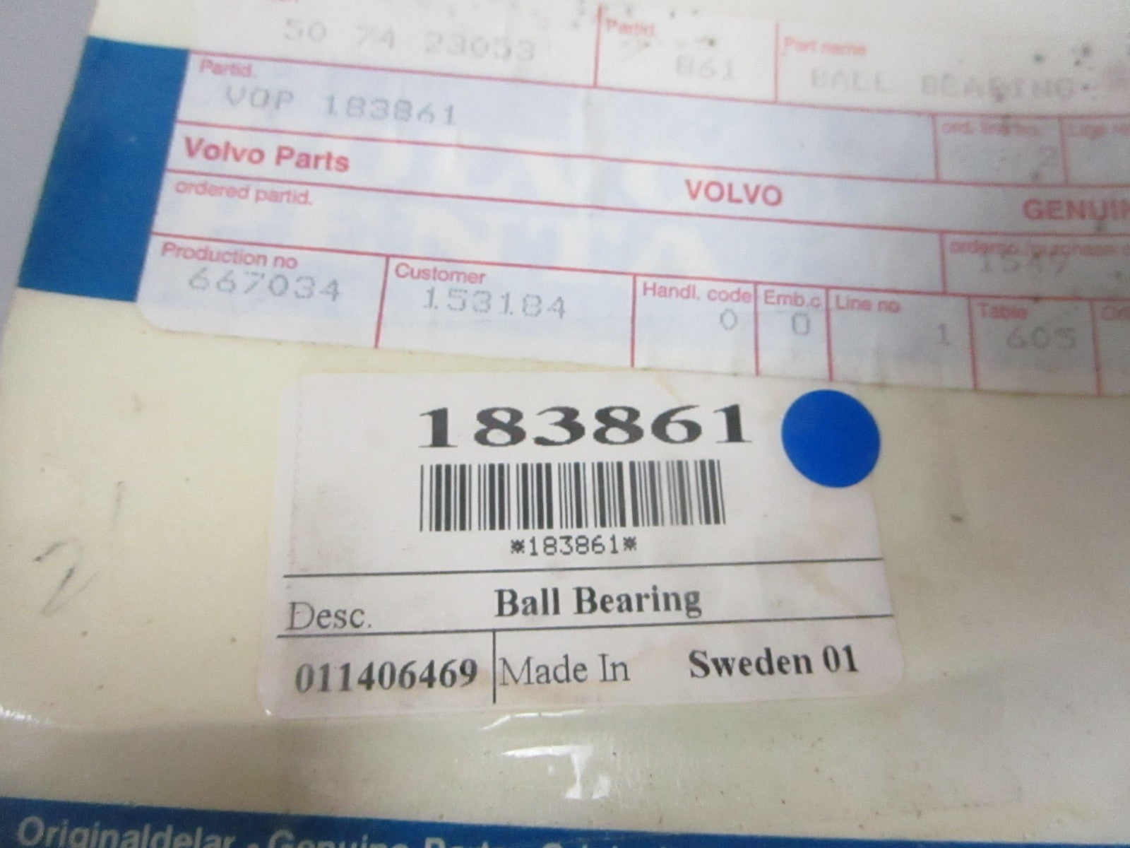 NEW OEM Volvo Penta 183861 Ball Bearing 0720