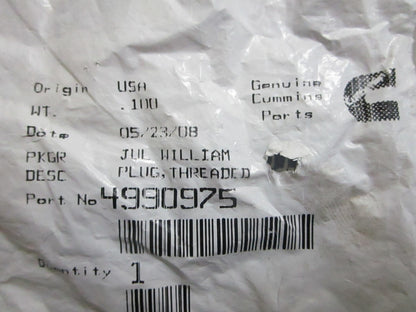 *NEW OEM* 0820 Cummins Threaded Plug 4990975