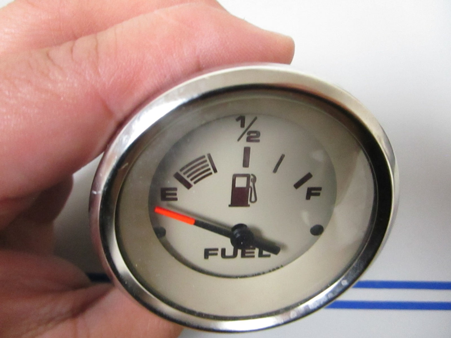 NEW OEM 63566 Teleflex Beige  Fuel Gauge Chrome Bezel 0720